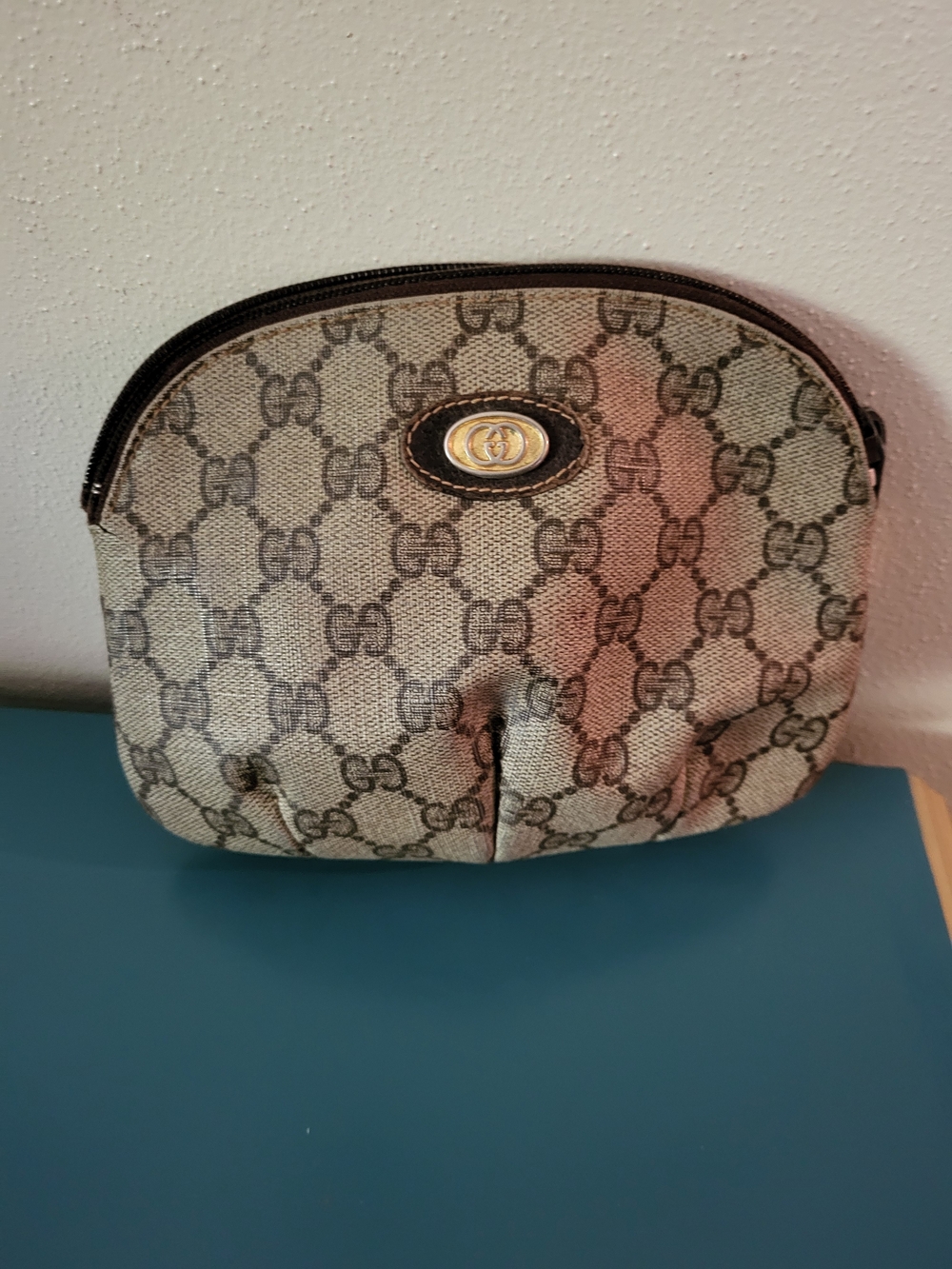 Gucci Beige GG Canvas Cosmetic Pouch with Gold Logo